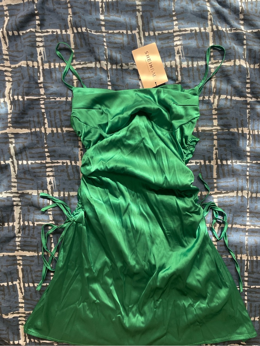 Green Satin Mini Slip Dress with Side Ties